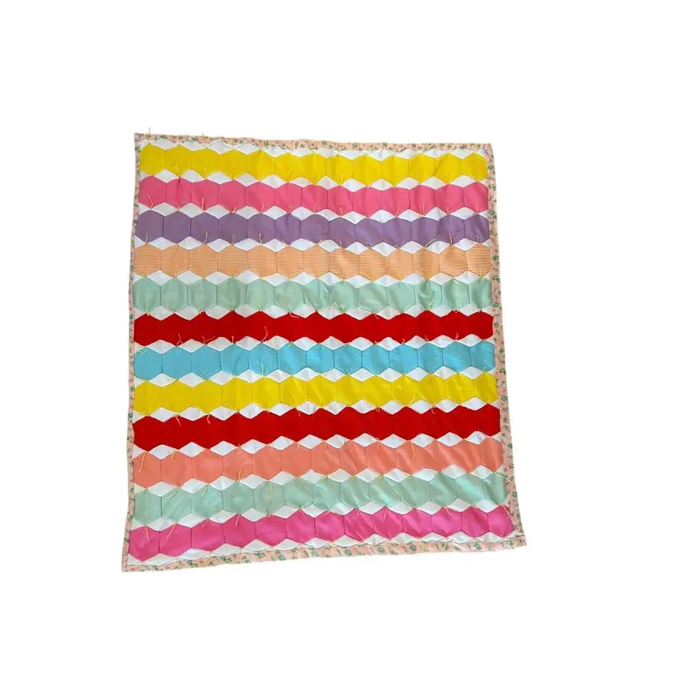 Handmade Vintage Quilt Baby Blanket Colorful Geometric 41x36 Floral Backing